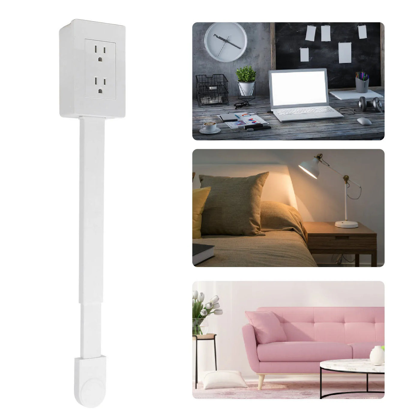 Rotatable Power Strip with 3 Outlets – 180° Swivel, 22–34" Extension, 110V US Plug